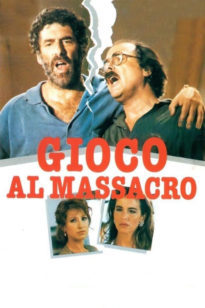 Das Filmplakat für „Gioco al massacro“ zeigt zwei Männer und zwei Frauen.