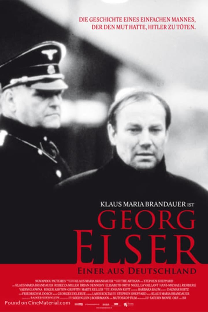 Das Filmplakat zeigt Klaus Maria Brandauer als Georg Elser, der Hitler töten wollte.