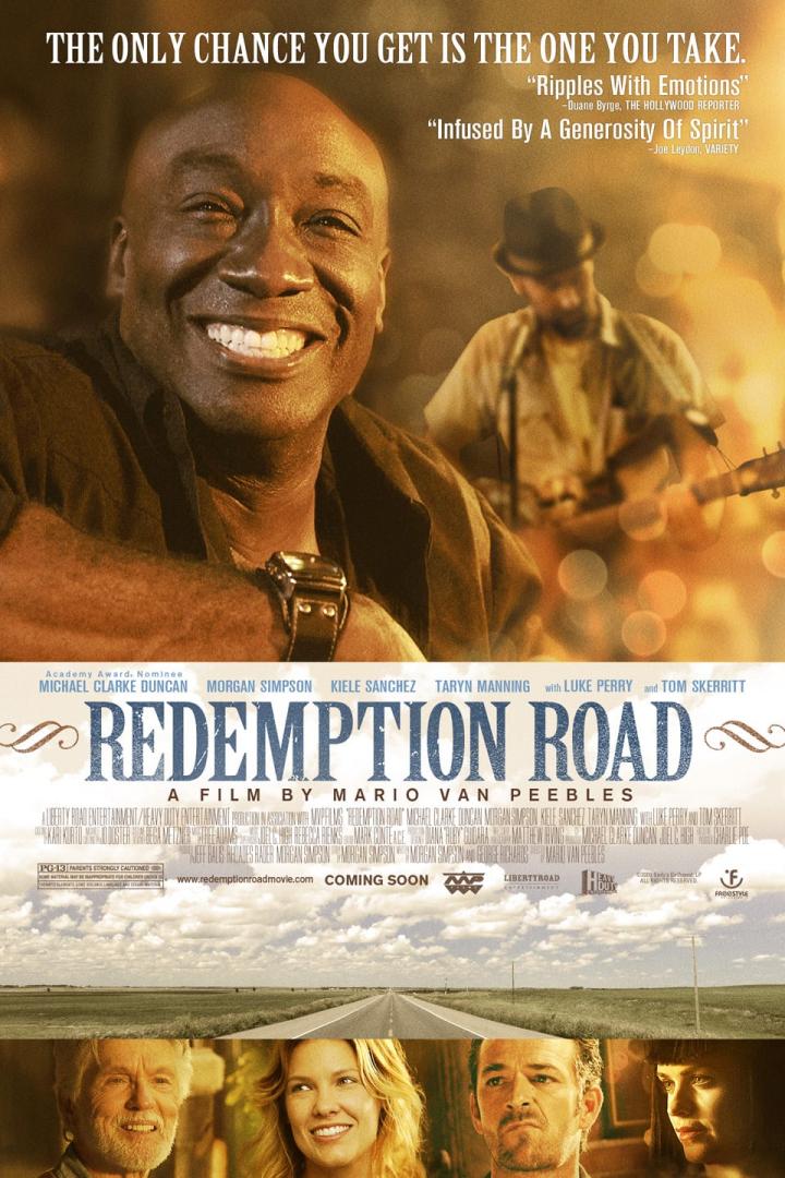 Das Filmplakat für „Redemption Road“ mit Michael Clarke Duncan und Morgan Simpson im Vordergrund.