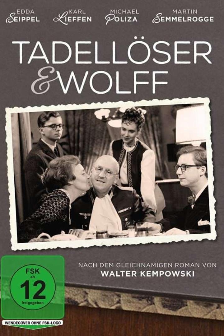 Das Filmplakat für „Tadellöser & Wolff“ zeigt eine Familienszene in Schwarzweiß.