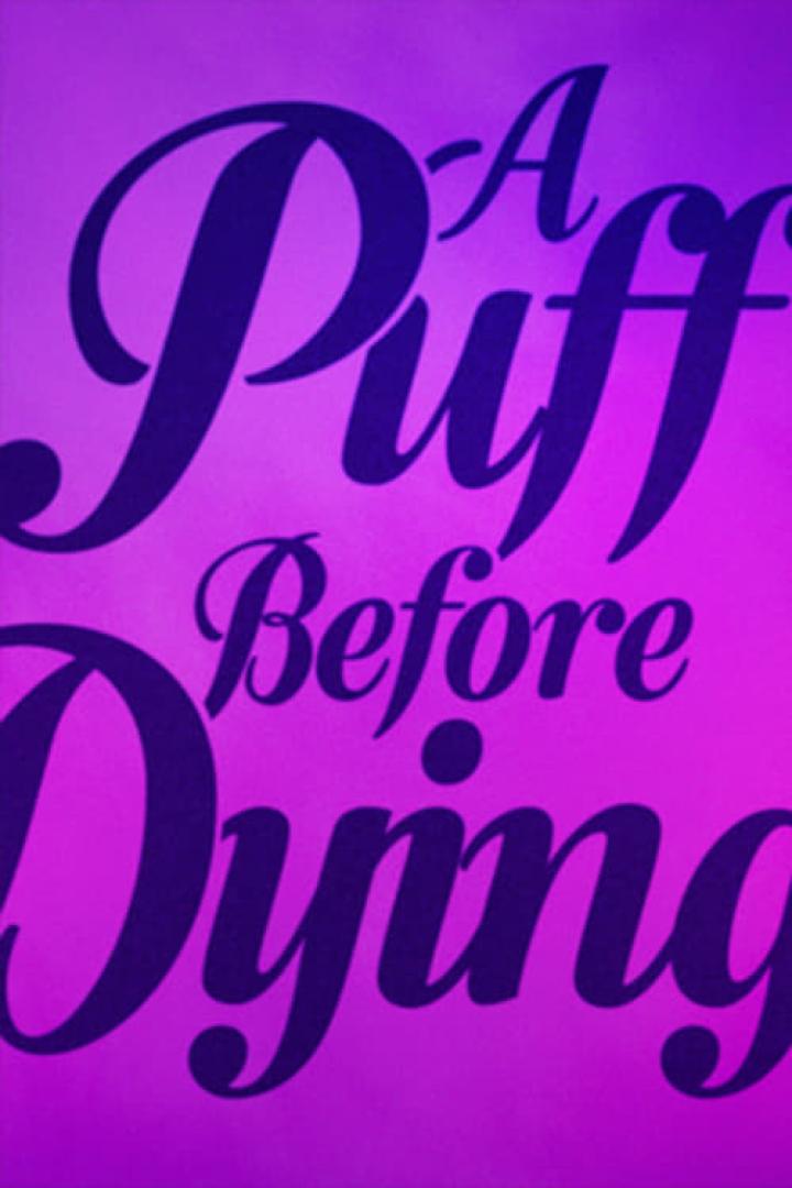 Das Cover des Buches „A Puff Before Dying“ vor einem lila Hintergrund.