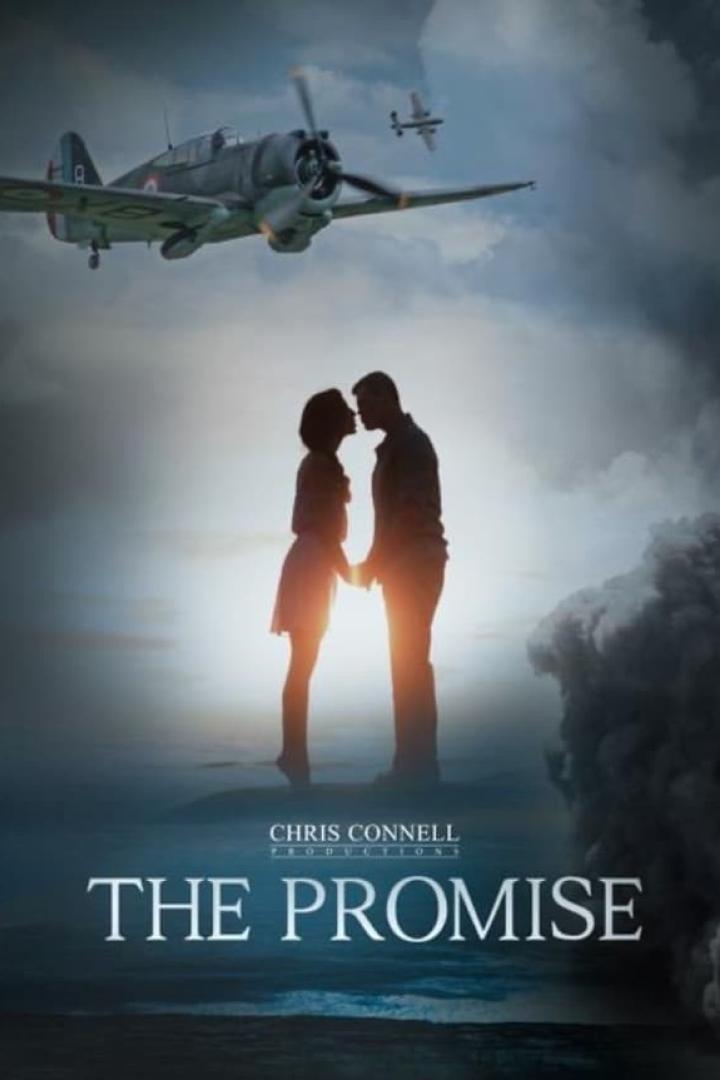 Ein Filmposter für „The Promise“ zeigt ein Paar vor dem Hintergrund von Flugzeugen und Rauch.