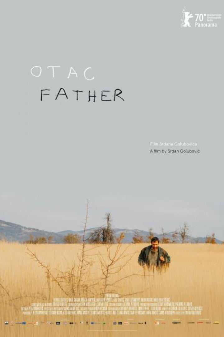Das Filmplakat für „Otac“ (Father) zeigt einen Mann in einem Feld vor einer Hügellandschaft.