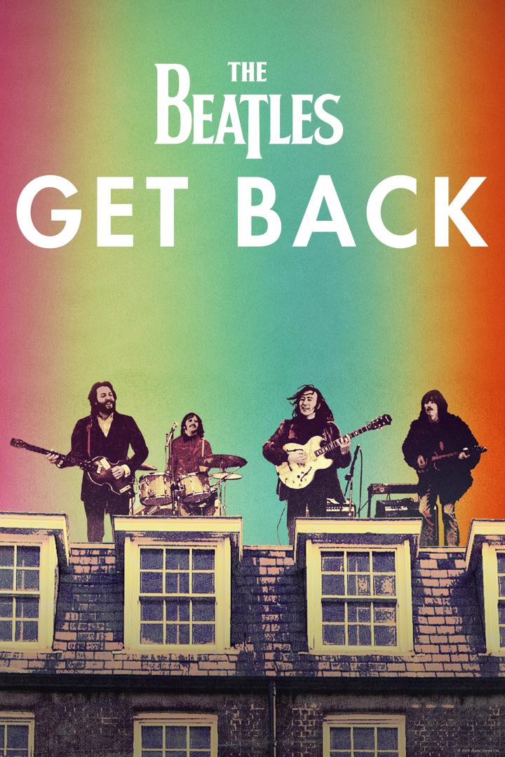 Das Cover von „The Beatles: Get Back“ zeigt die Band auf einem Dach spielend.