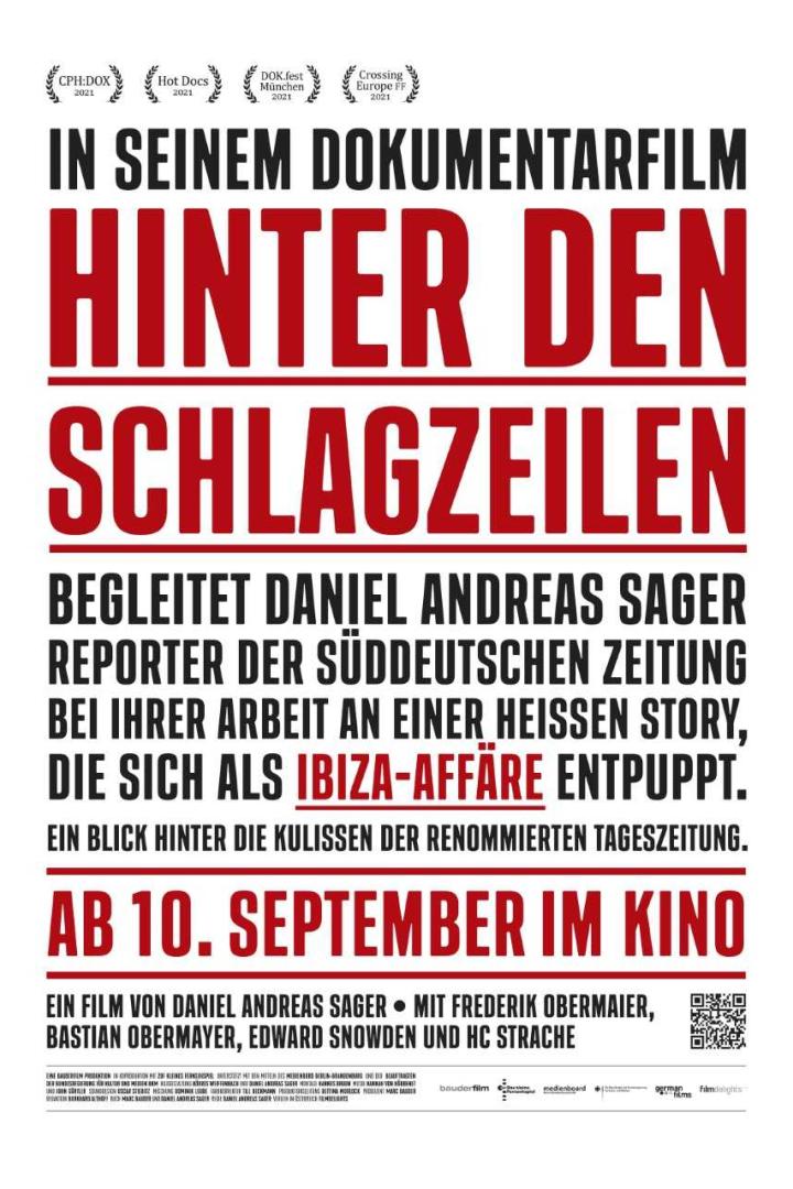 Das Filmplakat zu „Hinter den Schlagzeilen“ begleitet Reporter bei der Aufdeckung der Ibiza-Affäre.
