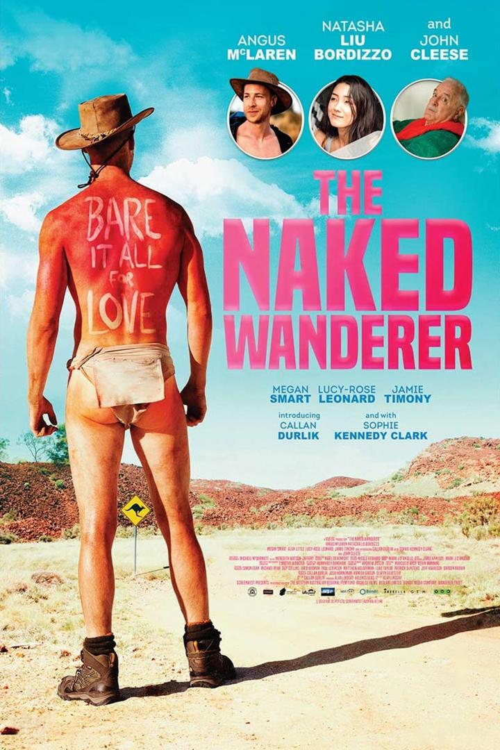 Das Filmplakat für „The Naked Wanderer“ zeigt einen Mann mit nacktem Oberkörper in der australischen Wüste.