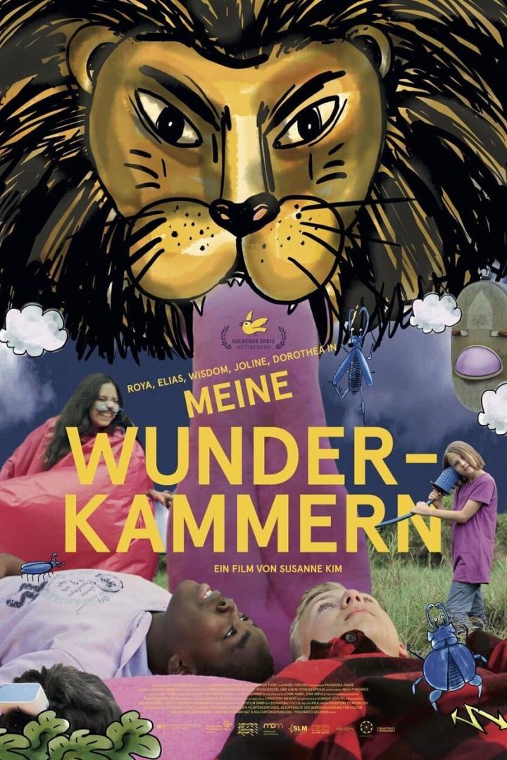 Das Filmplakat für „Meine Wunderkammern“ zeigt eine Collage mit einem Löwenkopf und mehreren Kindern.