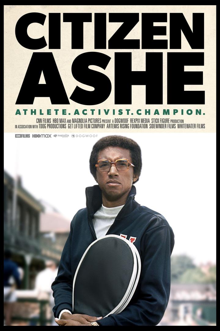 Das Filmplakat für „Citizen Ashe“ zeigt Arthur Ashe als Athlet, Aktivist und Champion.