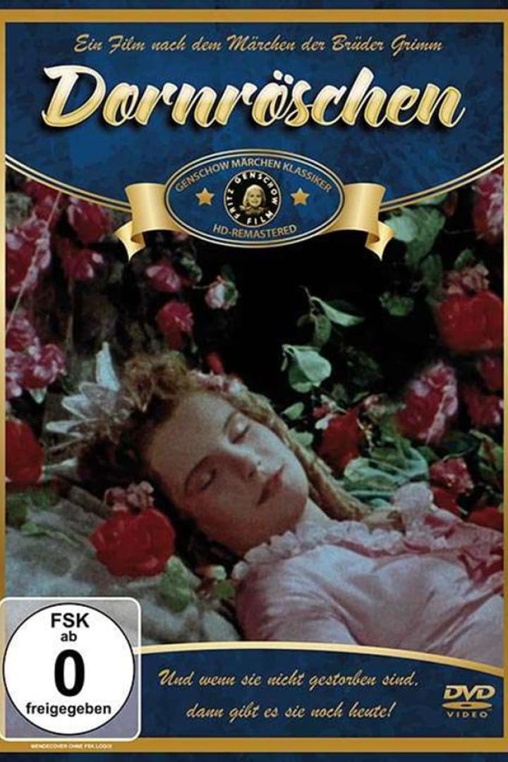 Das Cover des Films „Dornröschen“ zeigt die schlafende Prinzessin, umgeben von Rosen.