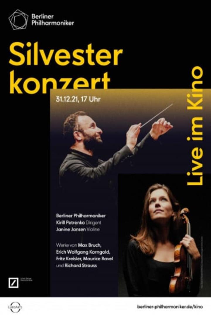Plakat für das Silvesterkonzert der Berliner Philharmoniker mit Kirill Petrenko und Janine Jansen.
