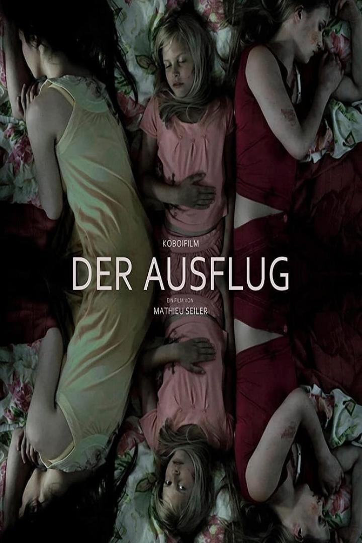 Das Filmplakat für „Der Ausflug“ zeigt drei schlafende Mädchen auf einer floralen Matratze.