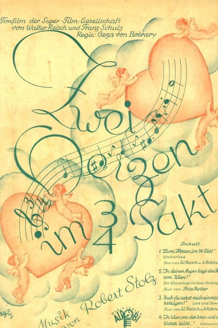 Das Plakat für den Film „Zwei Herzen im Dreivierteltakt“ zeigt Noten, Herzen und kleine Engel.