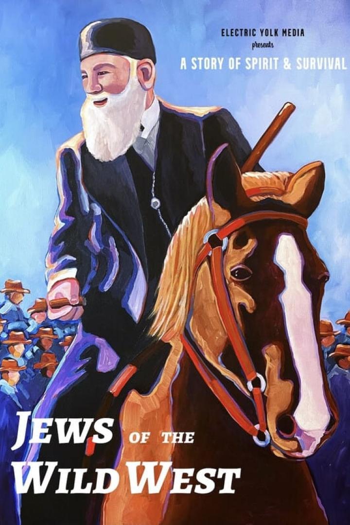 Ein Gemälde für „Jews of the Wild West“ zeigt einen Mann mit Bart, der auf einem Pferd reitet.