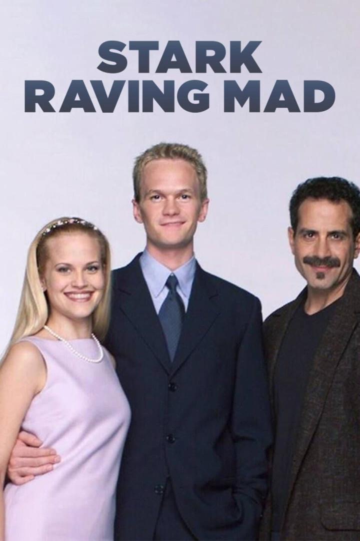 Das Filmplakat für „Stark Raving Mad“ mit Neil Patrick Harris, Tony Shalhoub und Maggie Wheeler.
