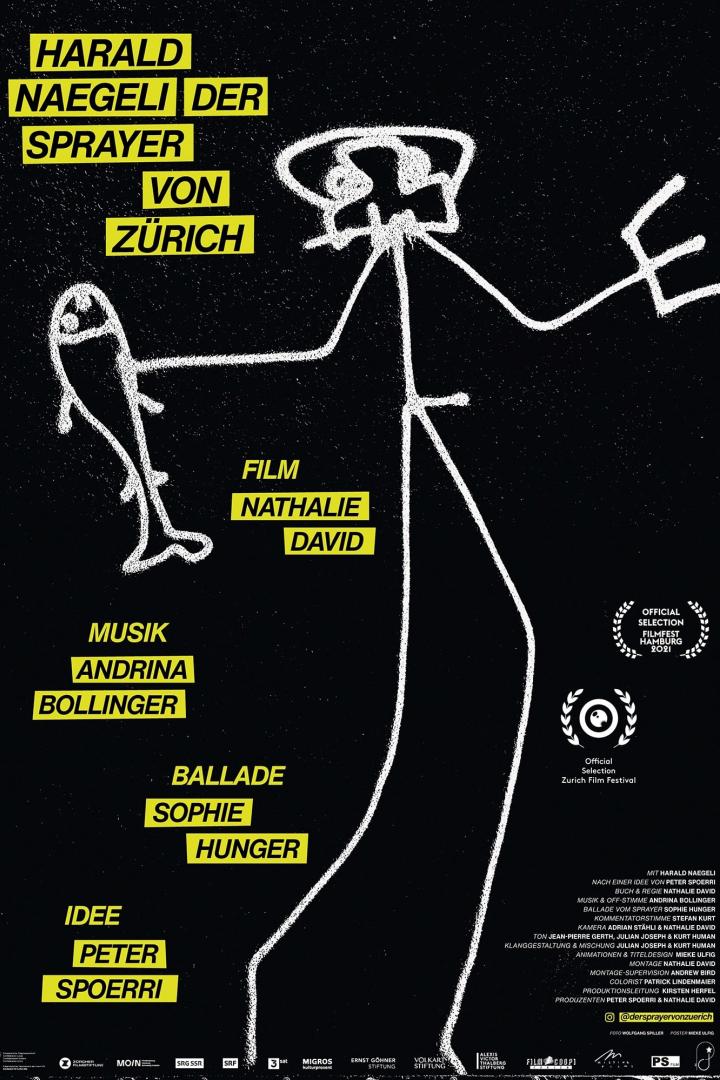 Das Filmplakat zeigt eine Strichmännchen-Graffitikunst von Harald Naegeli, dem „Sprayer von Zürich“.