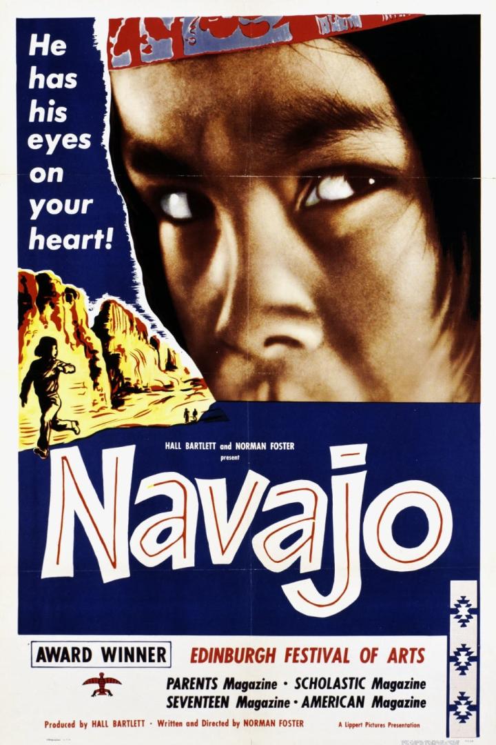 Filmplakat für „Navajo“ mit dem Gesicht eines jungen Navajo-Jungen.
