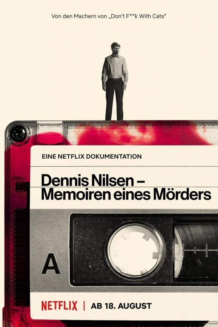 Das Poster für die Netflix-Dokumentation „Dennis Nilsen: Memoiren eines Mörders“ zeigt eine Kassette und einen Mann.