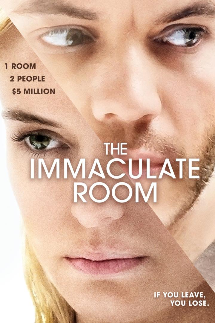 Das Filmplakat für „The Immaculate Room“ zeigt die Gesichter von zwei Personen.