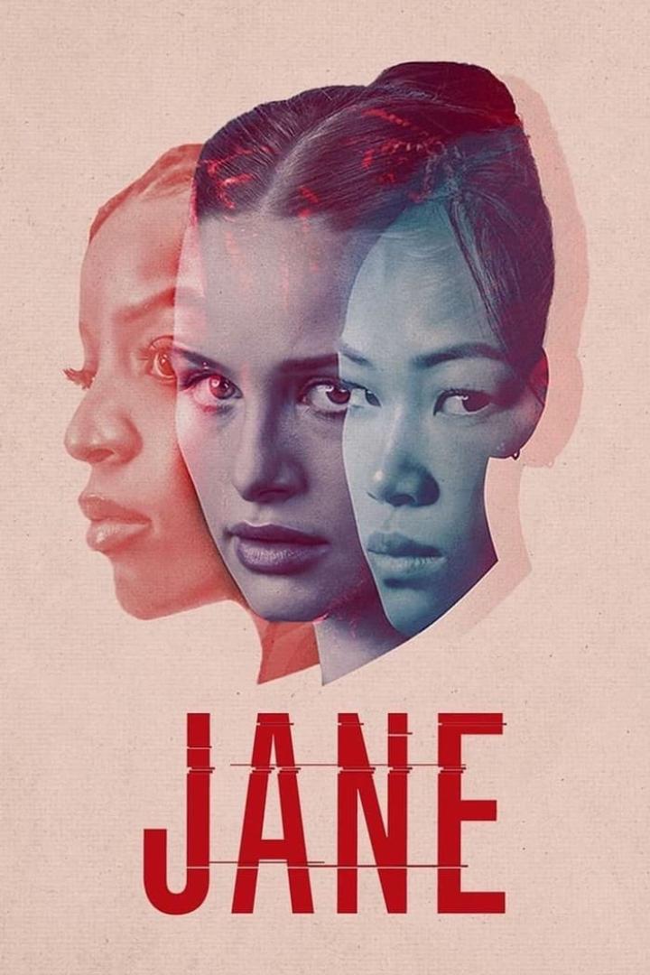 Das Filmplakat für „Jane“ zeigt drei Frauen mit überlagerten Gesichtern.