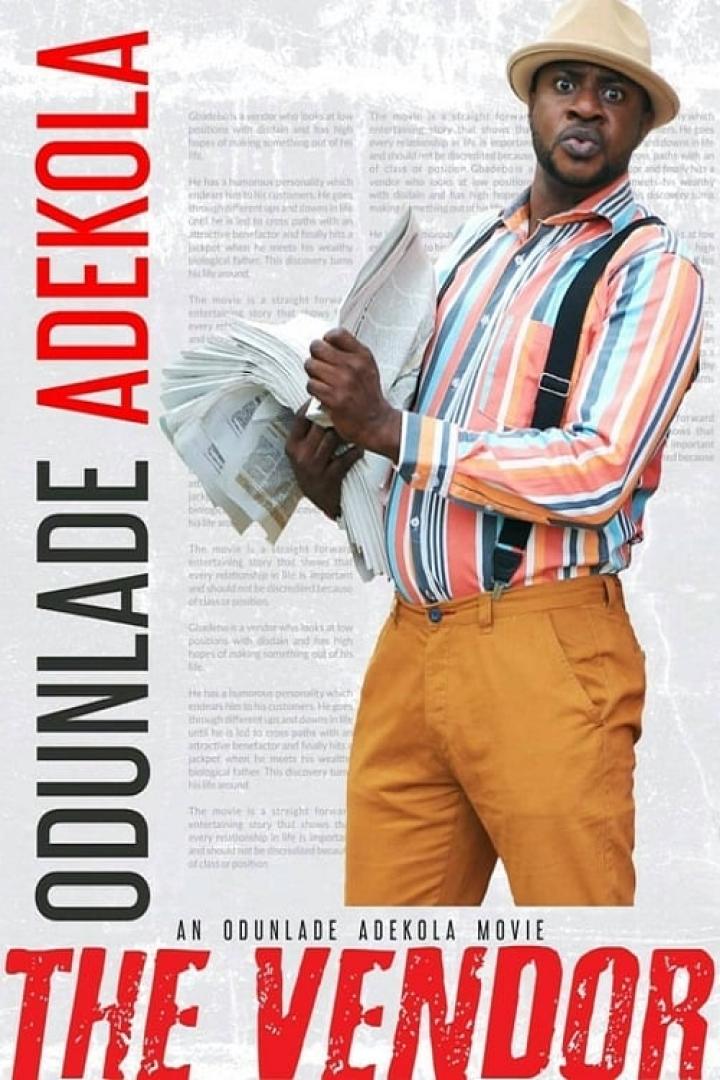 Das Filmplakat für „The Vendor“ mit Odunlade Adekola, der Zeitungen in der Hand hält.