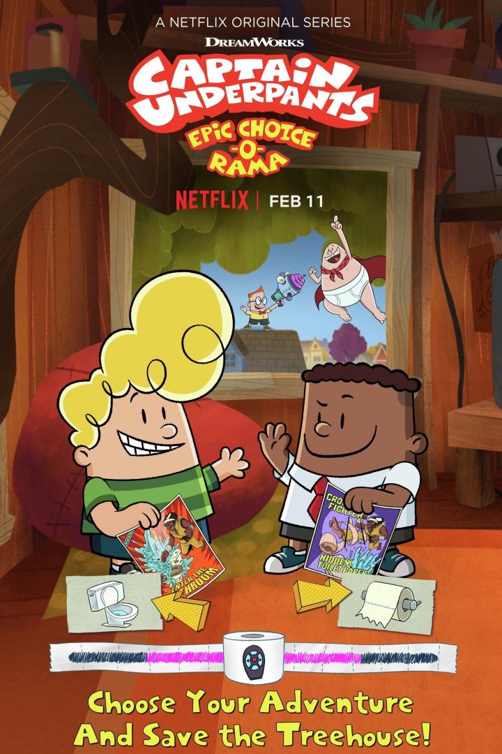 Das Poster für „Captain Underpants: Epic Choice-O-Rama“ auf Netflix zeigt Harold und George mit Comics.