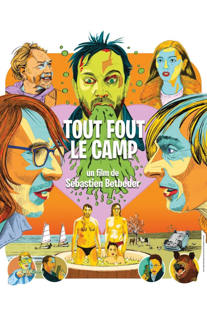 Das stilisierte Filmposter für „Tout Fout Le Camp“ von Sébastien Betbeder zeigt mehrere Charaktere.