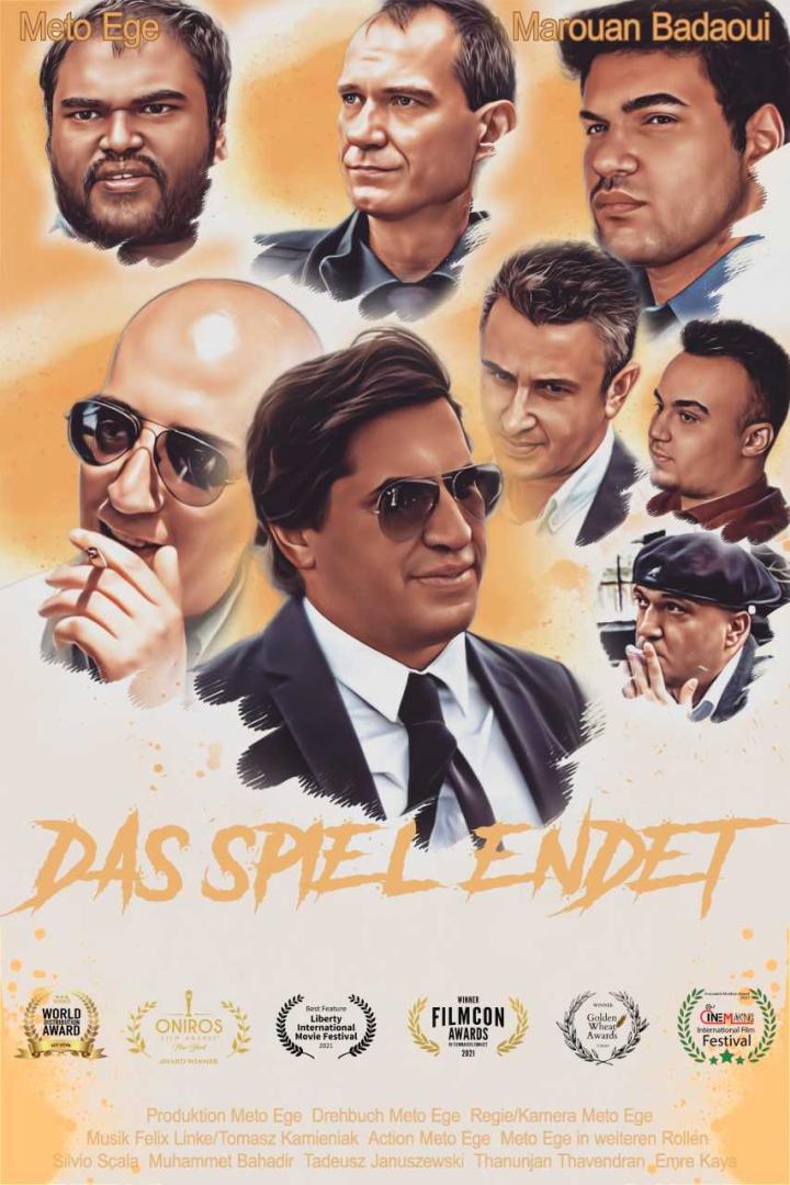 Das Filmplakat für „Das Spiel endet“ zeigt mehrere Schauspieler, darunter Meto Ege und Marouan Badaoui.
