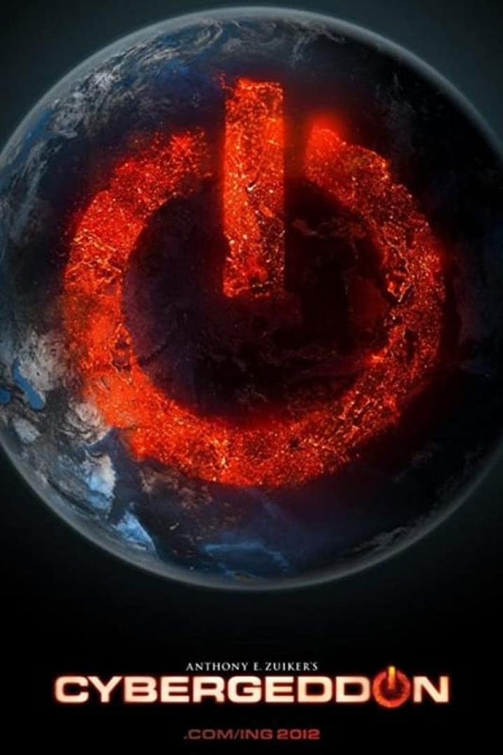 Das Poster für den Film „Cybergeddon“ zeigt die Erde mit einem roten Power-Symbol.