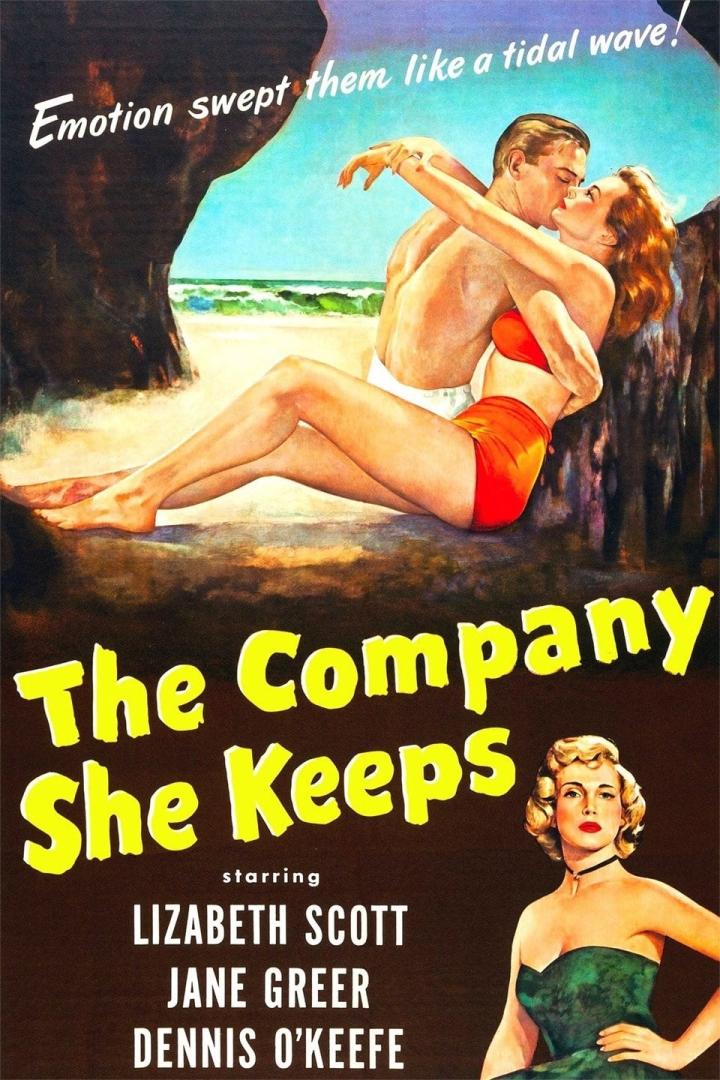 Das Filmplakat für „The Company She Keeps“ zeigt ein Paar am Strand und Elizabeth Scott.