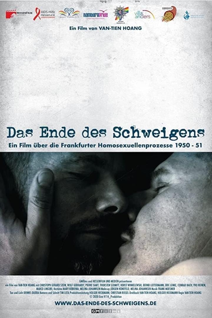 Das Filmplakat für „Das Ende des Schweigens“ zeigt zwei Männer, die sich nahe sind.
