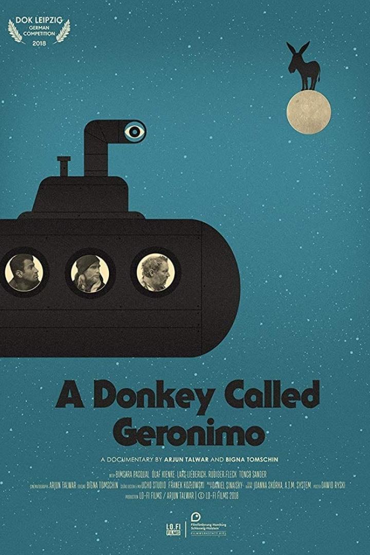Das Filmplakat für „A Donkey Called Geronimo“ zeigt ein U-Boot und einen Esel auf dem Mond.