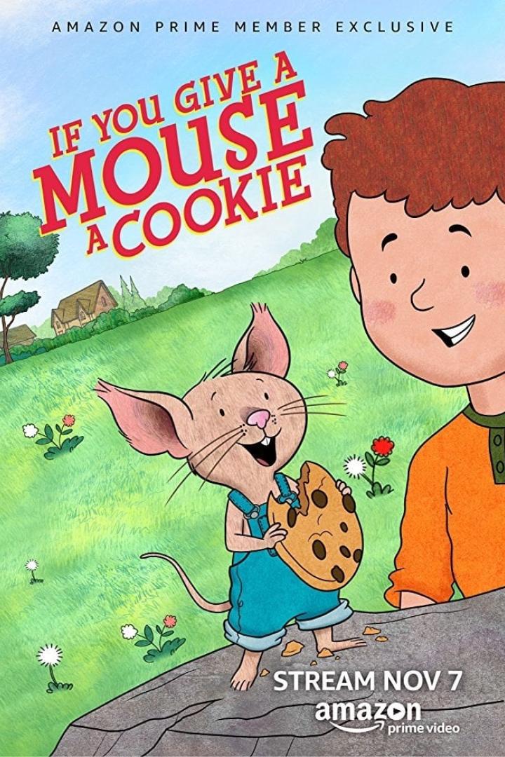 Ein animiertes Bild von einer Maus, die einen Keks hält, aus der Serie „If You Give a Mouse a Cookie“.