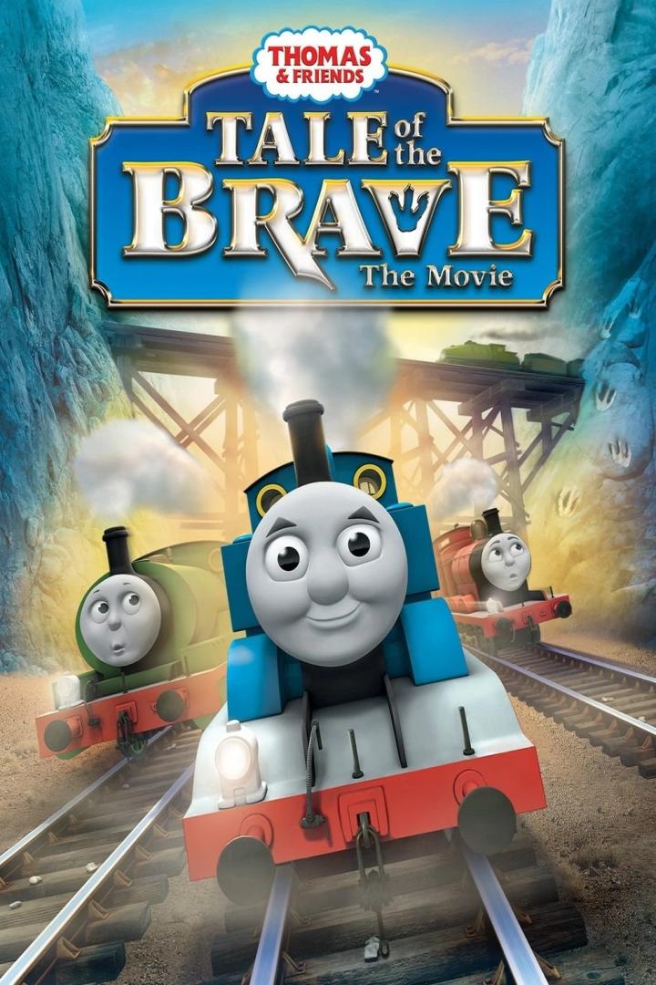 Das Filmplakat zu „Thomas & seine Freunde – Tale of the Brave“ zeigt Thomas und seine Freunde auf einer Eisenbahnstrecke.