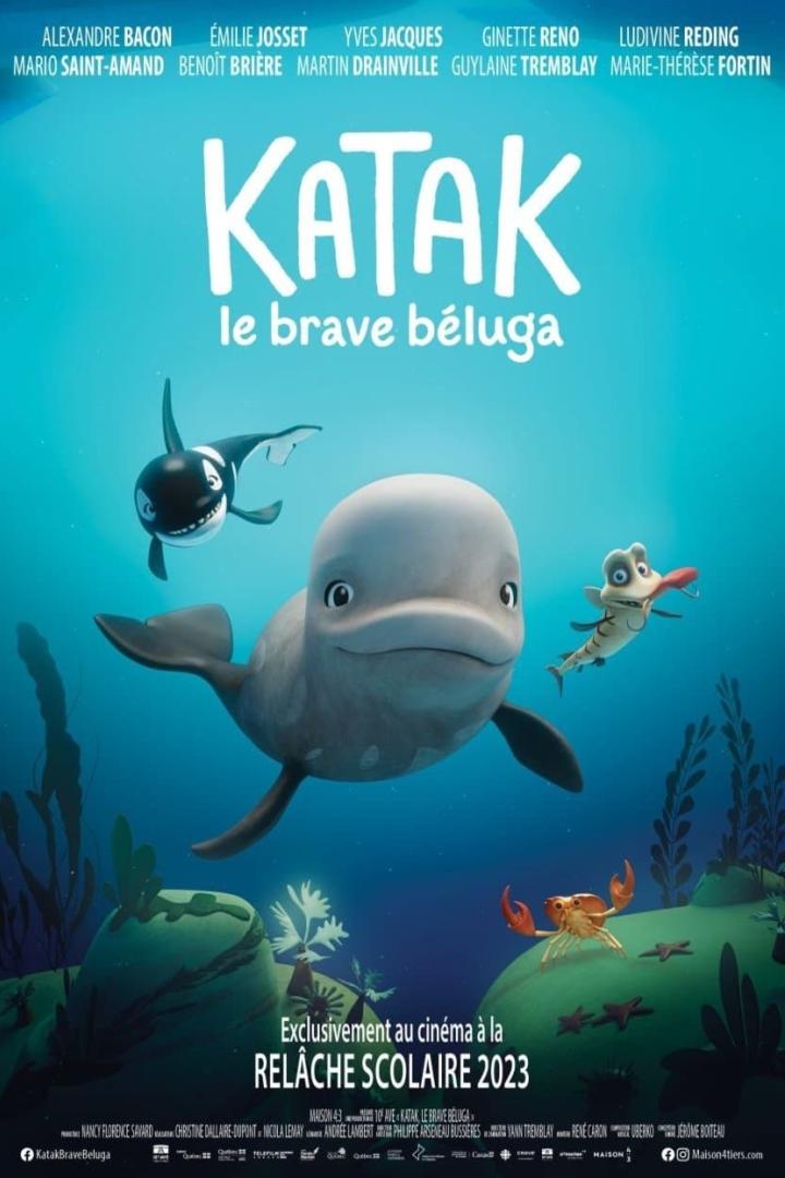 Das Filmplakat für „Katak, der mutige Beluga“ zeigt animierte Meeresbewohner.