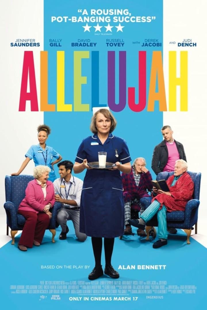 Das Filmplakat für „Alleluja“ zeigt eine Krankenschwester mit Patienten und medizinischem Personal.