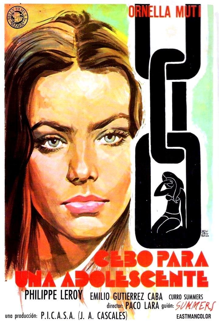 Das Filmplakat für „Cebo Para Una Adolescente“ zeigt Ornella Muti und eine stilisierte Gefängniskette.