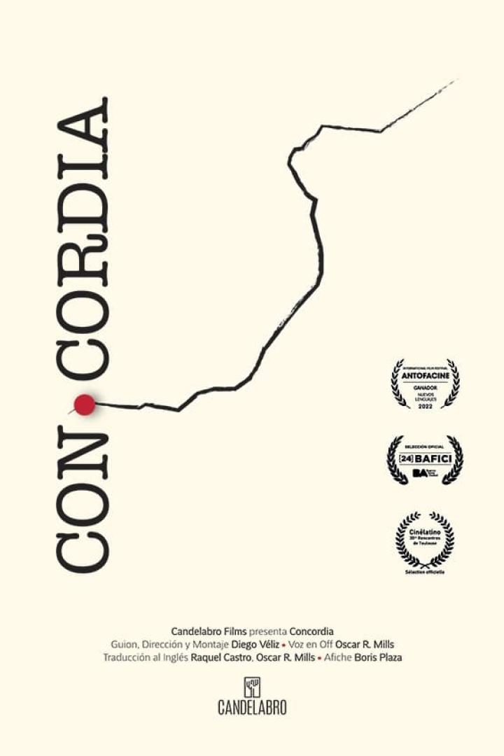 Das Filmplakat für „Concordia“ zeigt eine stilisierte Landkarte mit dem Filmtitel.