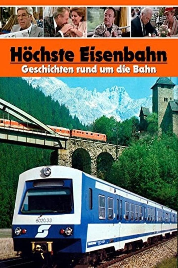 Das Cover von „Höchste Eisenbahn – Geschichten rund um die Bahn“ zeigt einen Zug in den Alpen.