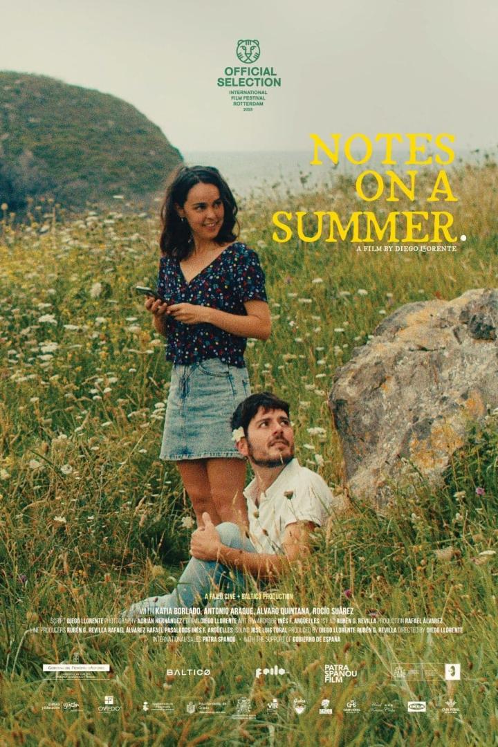 Das Filmplakat für „Notes on a Summer“ zeigt zwei junge Menschen in einer sommerlichen Landschaft.