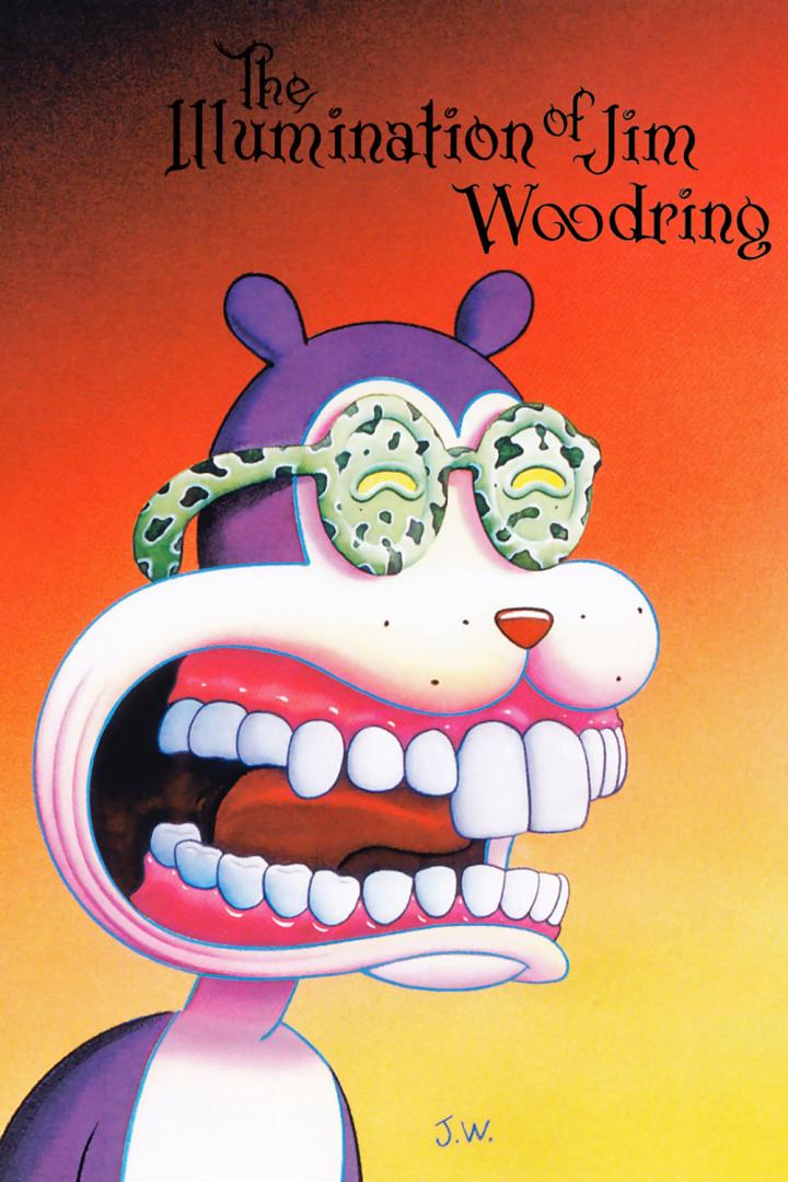 Das Cover von „The Illumination of Jim Woodring“ zeigt eine Cartoon-Figur mit übergroßen Zähnen und einer Brille.