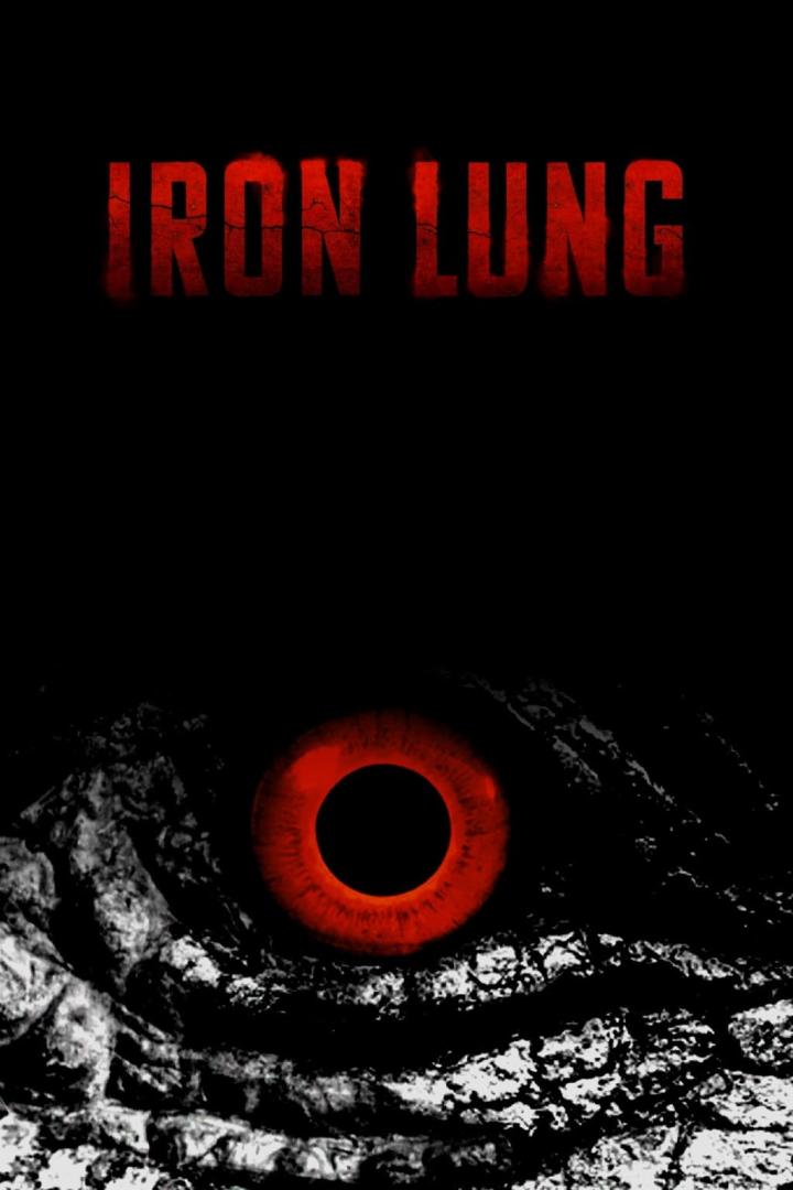 Das Cover des Spiels „Iron Lung“ zeigt ein rotes Auge in einer dunklen, felsigen Umgebung.