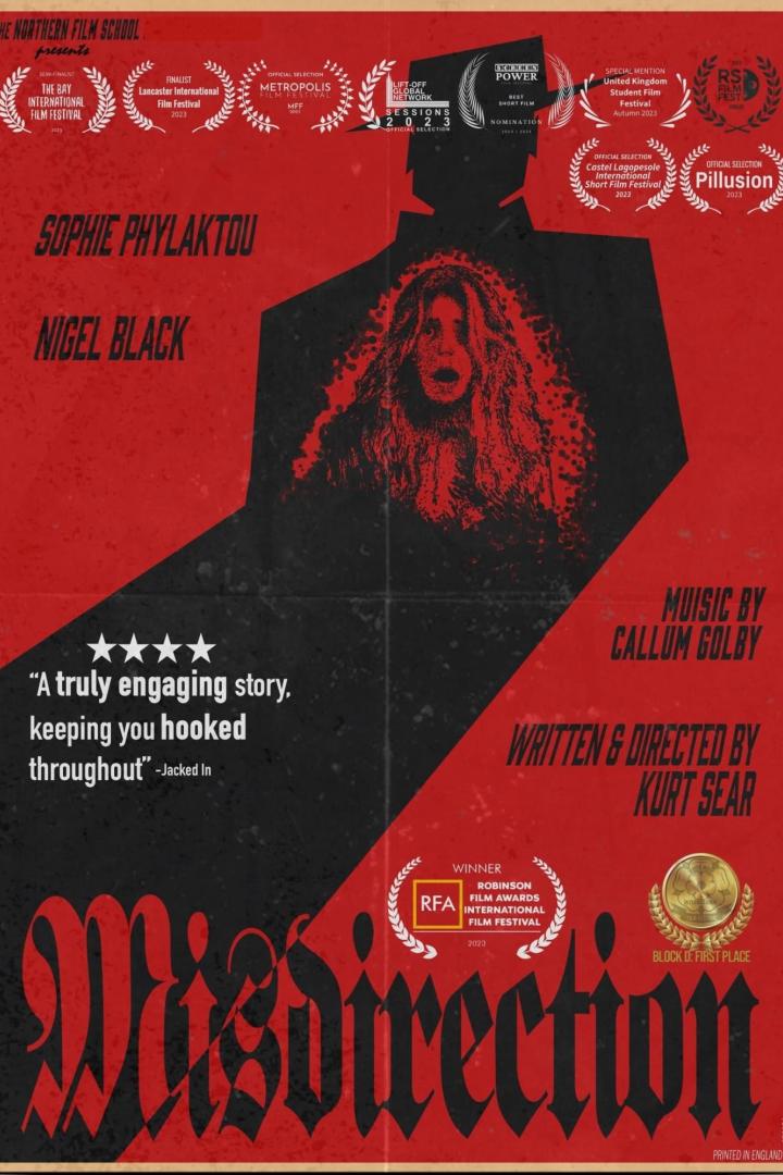 Das Filmplakat für „Misdirection“ zeigt Sophie Phylaktou und Nigel Black.