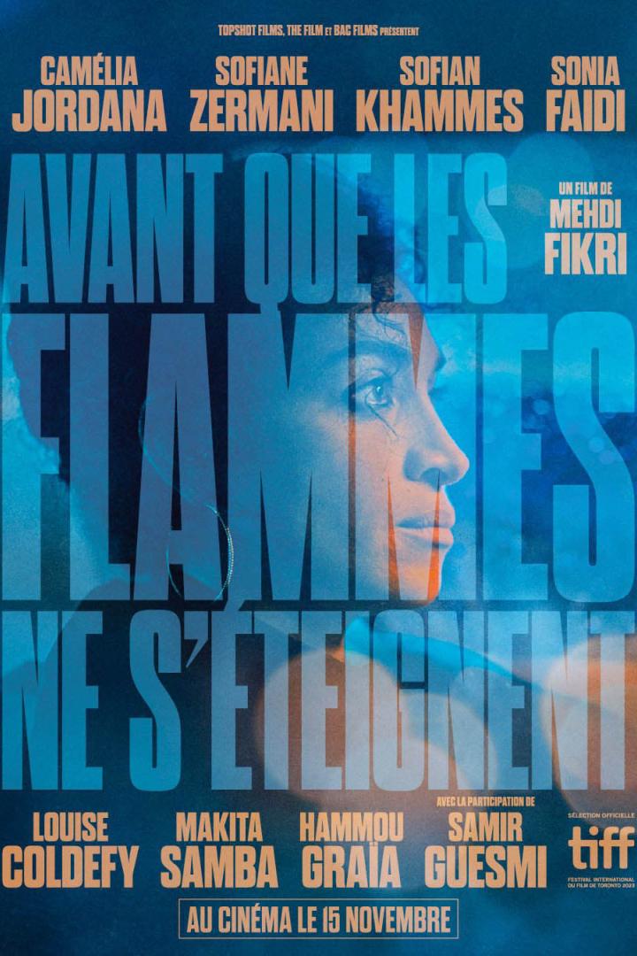 Das Filmplakat für „Avant que les flammes ne s'éteignent“ zeigt das Profil einer Frau.