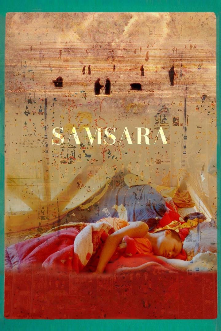 Das Poster für den Film „Samsara“ zeigt ein schlafendes Kind und eine Strandszene.