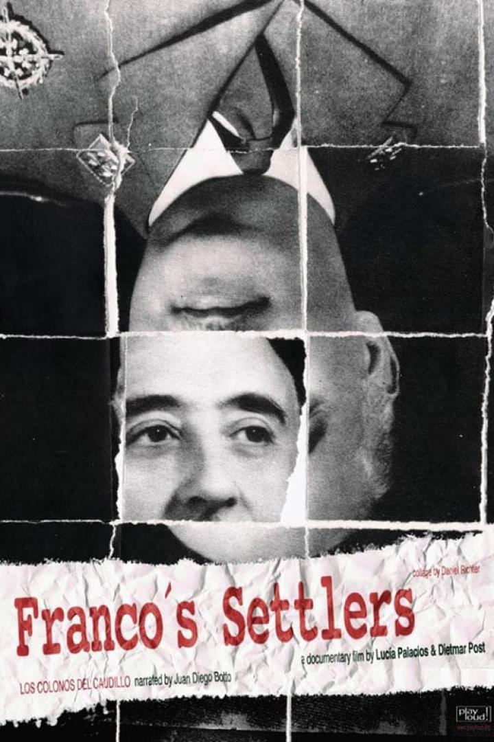 Das Filmplakat für „Franco's Settlers“ zeigt ein zerteiltes Porträt von Francisco Franco.