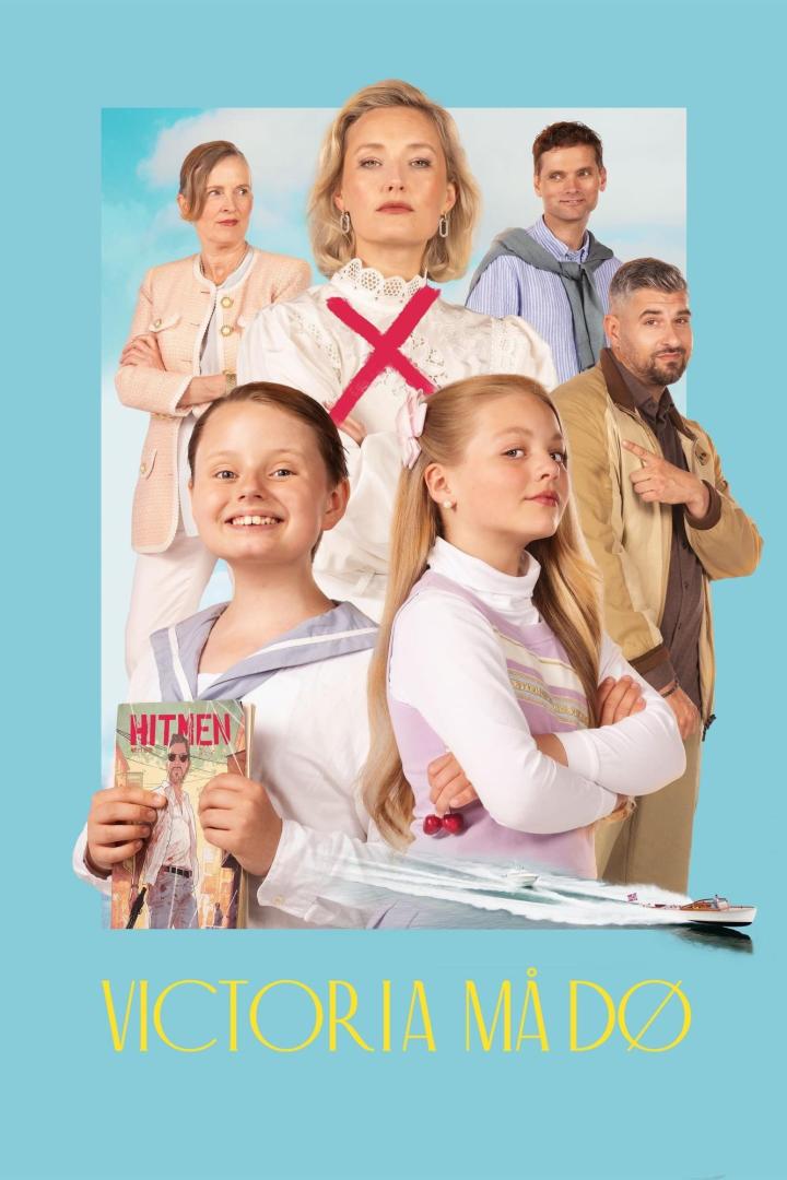 Das Poster für „Victoria muss sterben“ zeigt eine Gruppe von Menschen vor einem hellblauen Hintergrund.
