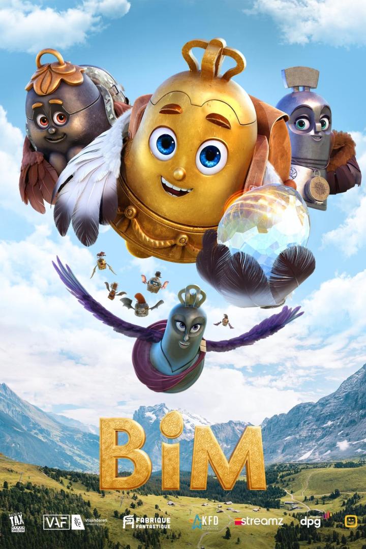 Das animierte Filmplakat zeigt die Charaktere aus dem Film „Bim“ vor einer Berglandschaft.