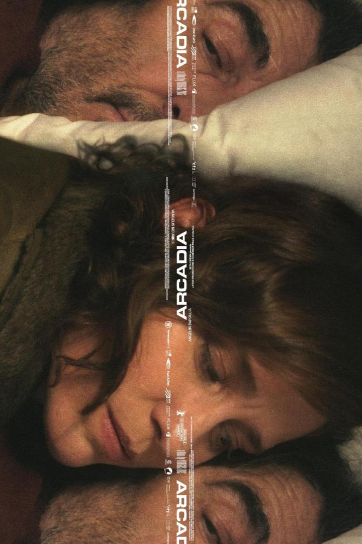 Das Filmplakat für „Arcadia“ zeigt zwei schlafende Personen, eine Frau und ein Mann.