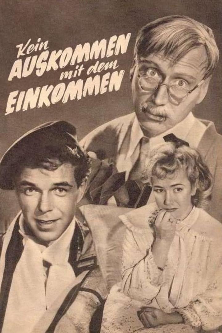 Plakat für den Film „Kein Auskommen mit dem Einkommen“ mit drei Darstellern.