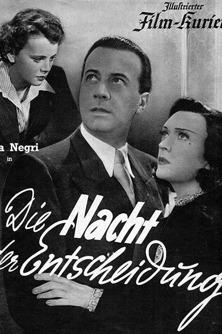 Plakat für den Film „Die Nacht der Entscheidung“ mit drei Schauspielern.